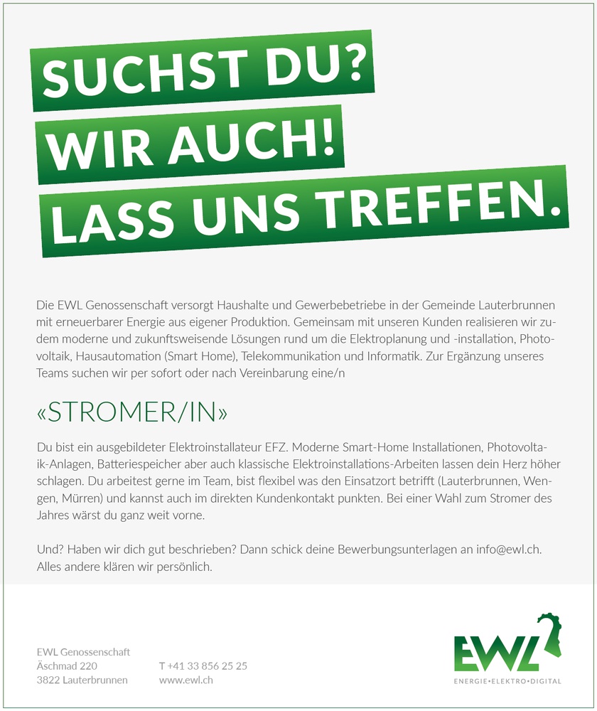 Elektroinstallateur/in EWL Genossenschaft
